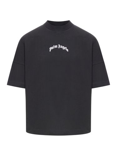 Oversized T-shirt With Curved Logo - Palm Angels - Modalova