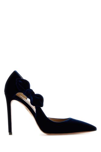 Navy Blue Velvet Very Bow Tie Pumps - Aquazzura - Modalova