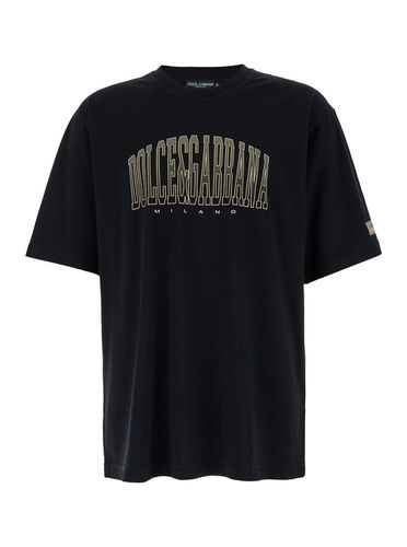 Black T-shirt With Logo Lettering Print In Cotton Man - Dolce & Gabbana - Modalova