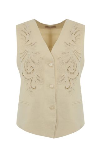 Waistcoat With Embroidery In Linen Blend - TwinSet - Modalova