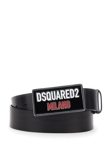 Belt With Logo Plaque On The Front In Leather Man - Dsquared2 - Modalova