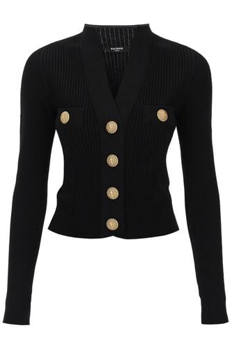 Ribbed Cardigan With Embossed Buttons - Balmain - Modalova