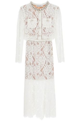 White Lace Embellished Midi Dress - self-portrait - Modalova