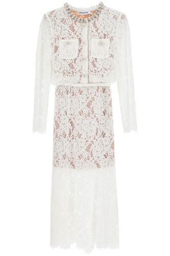 White Lace Embellished Midi Dress - self-portrait - Modalova