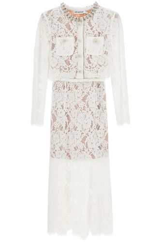 White Lace Embellished Midi Dress - self-portrait - Modalova