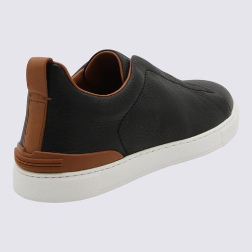 Black And Brown Leather Sneakers - Zegna - Modalova