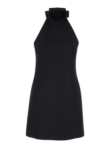 Black Mini Dress With Floral Detail In Wool Woman - Dolce & Gabbana - Modalova