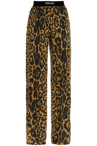 Wide Leg Leopard Print Silk Pants In Camel And Black - Tom Ford - Modalova