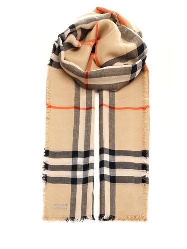 Beige Check Scarf Mu Gc Lightweight Wool - Burberry - Modalova