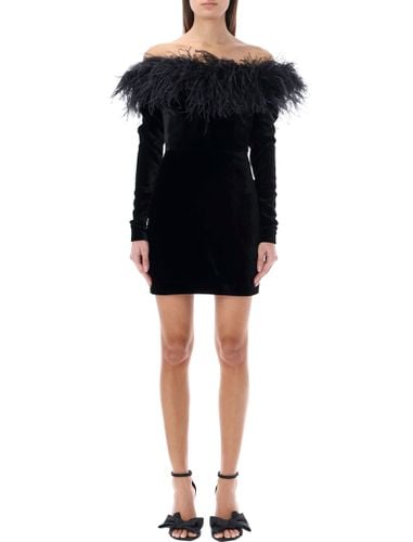 Feathers Trim Velvet Mini Dress - Alessandra Rich - Modalova