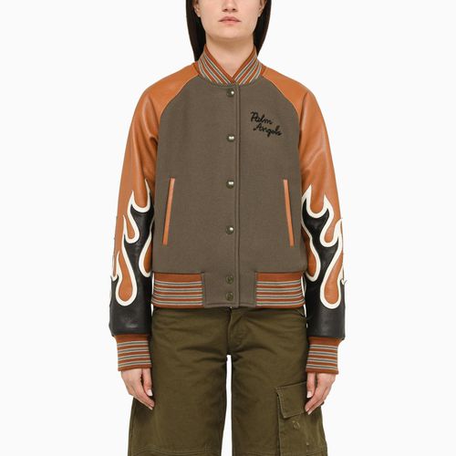 Military Bomber Jacket With Leather Sleeves - Palm Angels - Modalova
