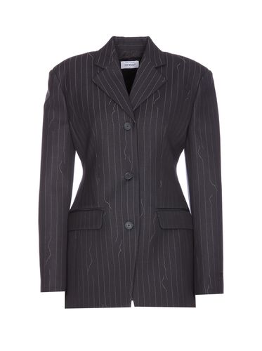Pinstripe Fitted Three Buttons Jacket - Off-White - Modalova