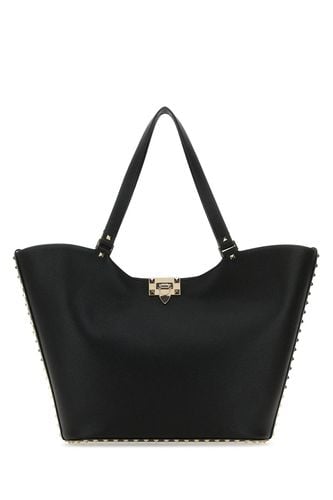 Black Leather Rockstud Shopping Bag - Valentino Garavani - Modalova