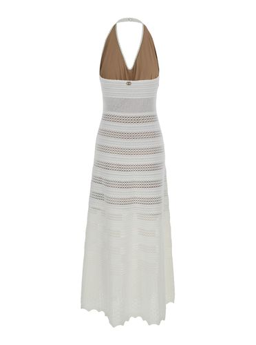 Long Perforated White Dress With Halterneck In Viscose Blend Knit Woman - TwinSet - Modalova