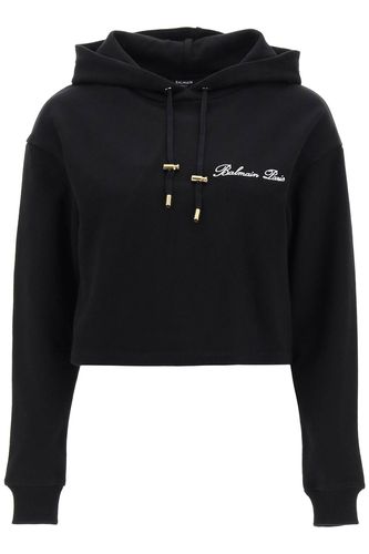 Cropped Hoodie With Logo Embroidery - Balmain - Modalova