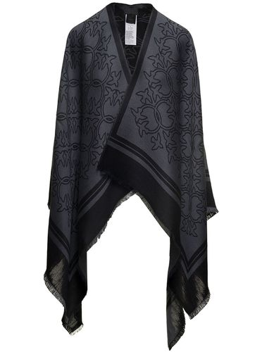 Two-tone Shawl With All-over Print And Striped Hem In Wool Blend Woman - Pinko - Modalova