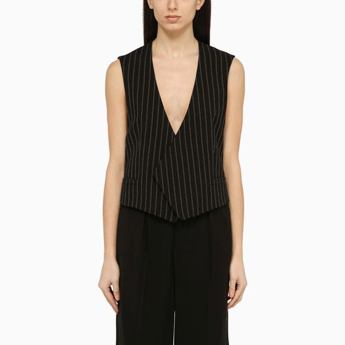 Black Pinstripe Asymmetrical Wool Waistcoat - Ami Alexandre Mattiussi - Modalova