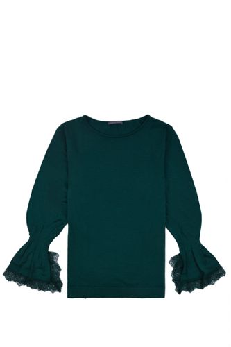 Lace Cuffs Round Neck Plain Sweater - Alberta Ferretti - Modalova