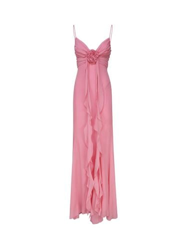 Long Silk Dress With Draping And Decorative Rose - Blumarine - Modalova