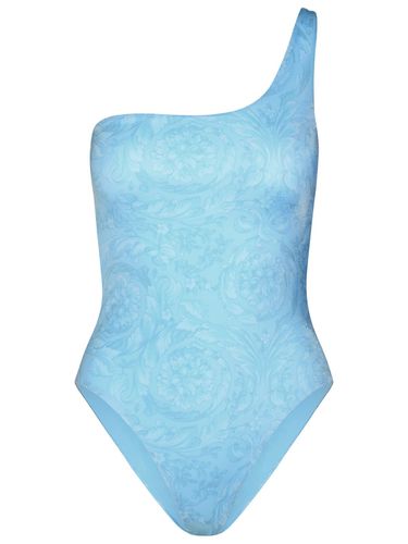 Asymmetric barocco One-piece Swimsuit In Light Blue Polyester Blend - Versace - Modalova