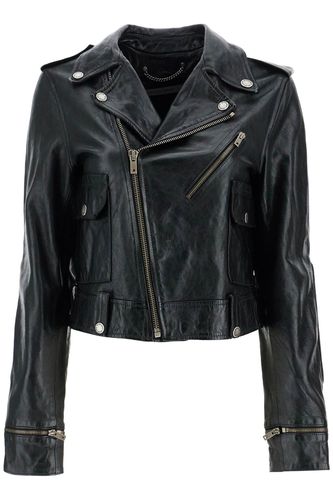 Shiny Black Sheepskin Biker Jacket With Sturdy Zip - Golden Goose - Modalova