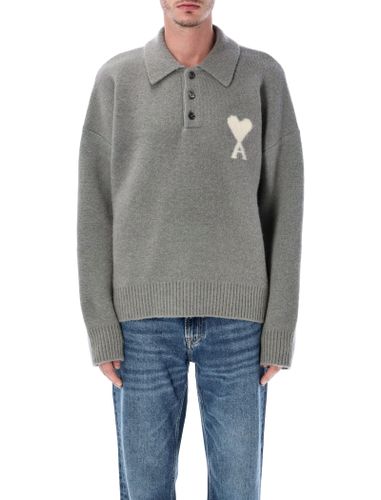 Ami Paris Wool Polo Sweater With Ami De Coeur Logo - Ami Alexandre Mattiussi - Modalova
