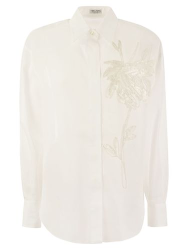 Cotton Organza Shirt With Dazzling Magnolia Embroidery - Brunello Cucinelli - Modalova