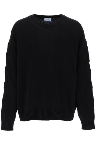 Sweater With Embossed Diagonal Motif - Off-White - Modalova