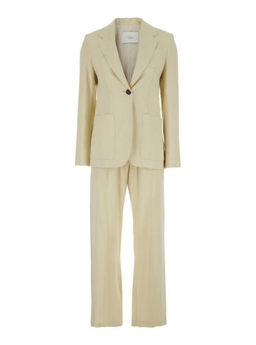 Beige Single-breasted Suit With Notched Revers In Linen And Viscose Stretch Blend Woman - Tela - Modalova