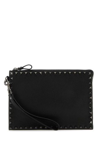 Black Leather Rockstud Clutch - Valentino Garavani - Modalova