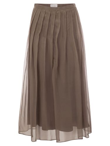 Crispy Silk Pleated Midi Skirt With Shiny Waistband - Brunello Cucinelli - Modalova