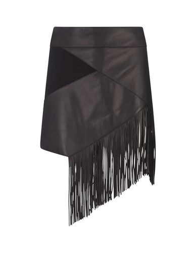 Leather Mini Skirt With Fringes - Roberto Cavalli - Modalova