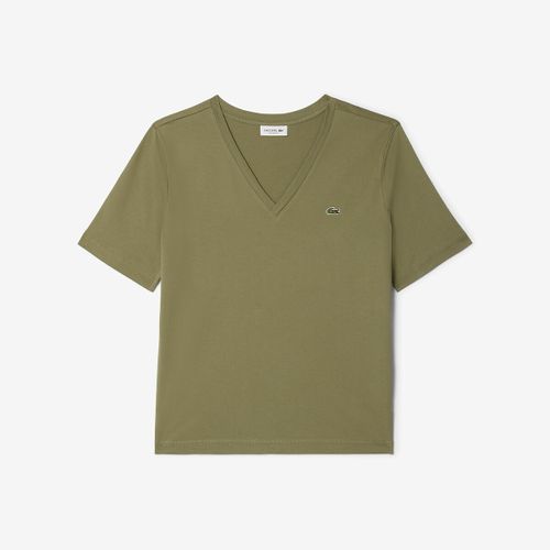 T-shirt Casual Scollo A V Donna Taglie 38 (FR) - 42 (IT) - lacoste - Modalova