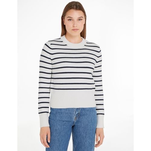 Pull a righe scollo rotondo in maglia fine - TOMMY HILFIGER - Modalova