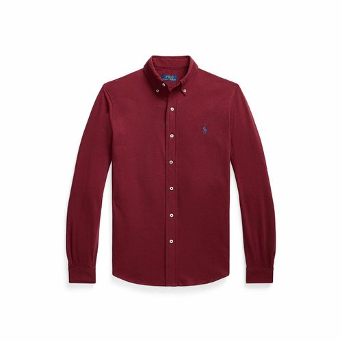 Camicia Dritta In Piquet Di Cotone Con Logo Ricamato Rosso Uomo Taglie L - polo ralph lauren - Modalova