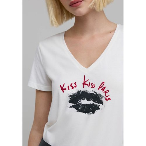 T-shirt Maniche Corte Scollo A V Messaggio Floccato Donna Taglie XS - ikks - Modalova