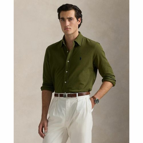 Camicia Dritta In Piquet Di Cotone Con Logo Ricamato Uomo Taglie M - polo ralph lauren - Modalova