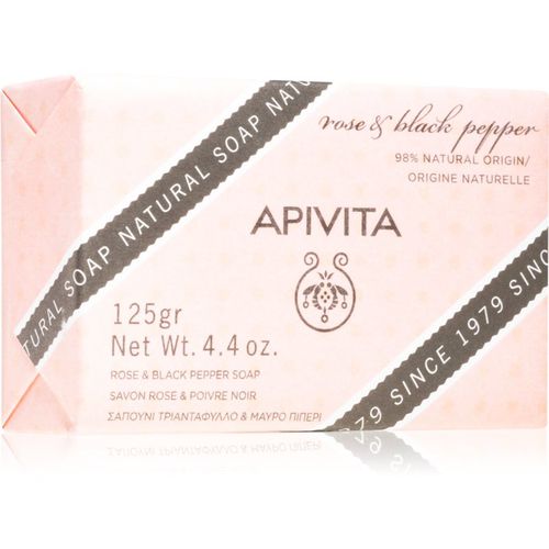 Natural Soap Rose & Black Pepper jabón limpiador sólido 125 g - Apivita - Modalova