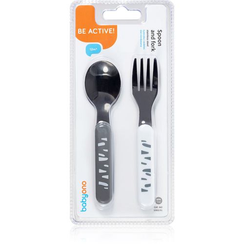 Be Active Stainless Steel Spoon and Fork cubierto Grey-White 12 m+ 2 ud - BabyOno - Modalova