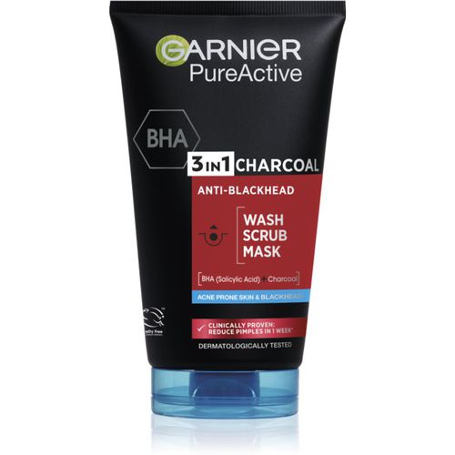 Pure Active mascarilla facial negra con carbón activado para acné y puntos negros 3en1 150 ml - Garnier - Modalova