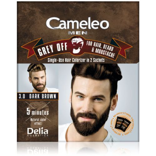 Cameleo Men tinte de pelo de uso único para una cobertura inmediata de las canas tono 3.0 Dark Brown 2 x 15 ml - Delia Cosmetics - Modalova