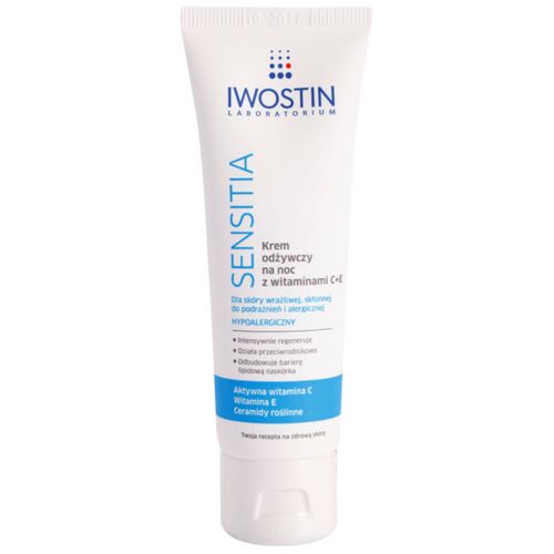 Sensitia crema de noche nutritiva con vitaminas C y D para pieles sensibles y alérgicas 50 ml - Iwostin - Modalova