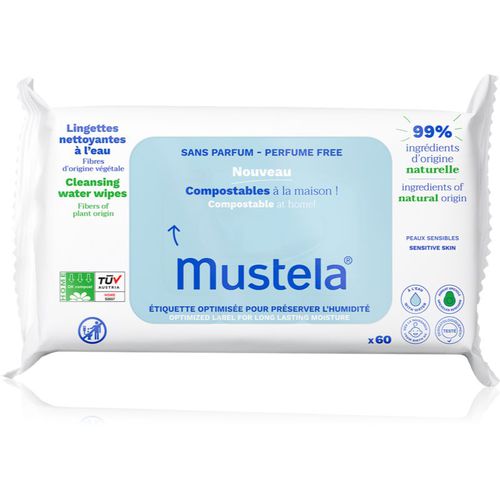 Compostable at Home Cleansing Wipes Perfume Free toallitas limpiadoras sin perfume para bebé lactante 60 ud - Mustela - Modalova