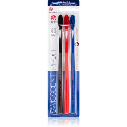 Profi Colours spazzolini da denti soft - medium black, red, blue 3 pz - Swissdent - Modalova