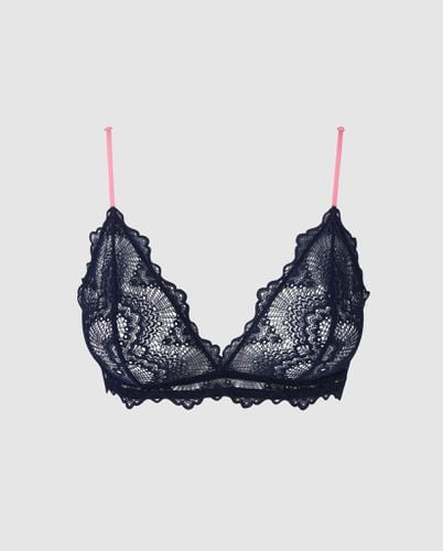 Lace Triangle Bralette Navy Blue/Neon Pink - | Bralettes - Bralettes / Triangle Bralette - Understatement - Modalova