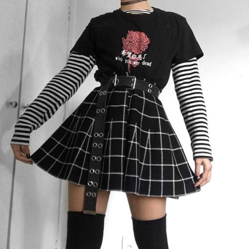 Dark High Waist Stitching Plaid Skirt - YBFSX - Modalova
