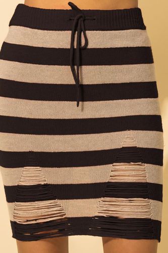 Striped Distressed Knit Skirt - Trendsi - Modalova