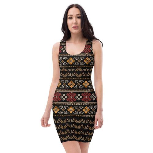 Pixel Printed Fitted Dress - musthaveskirts - Modalova