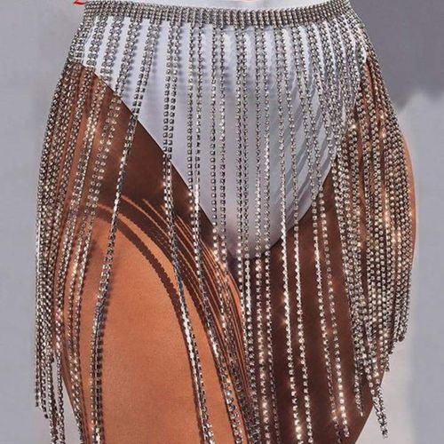 Glitter Rhinestone Long Tassel Skirts - musthaveskirts - Modalova