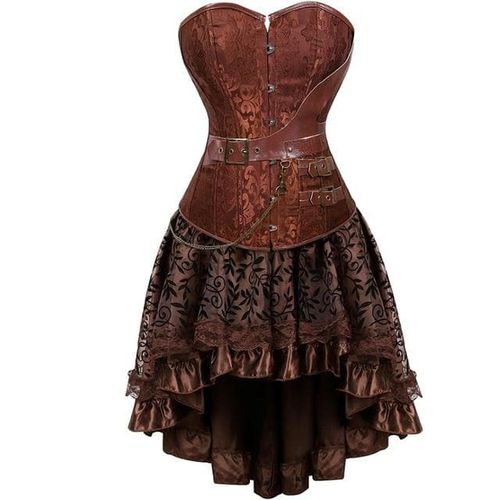 Women Steampunk Floral Lace Corset Dress Skirt Set - musthaveskirts - Modalova